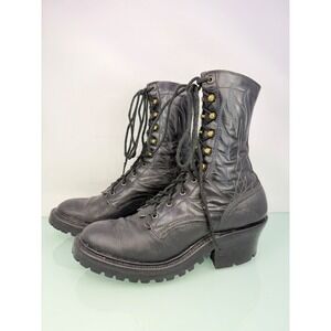 Rare McGlasson Custom Boots Logger Womens 8.5 Black Leather Lace Up 1999 Vintage